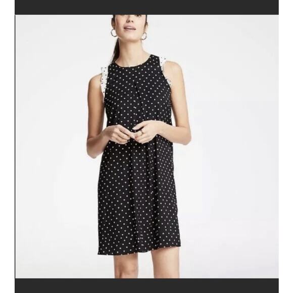 Ann Taylor Black Polka‎ Dot Ruffle Shift Dress - Picture 1 of 10